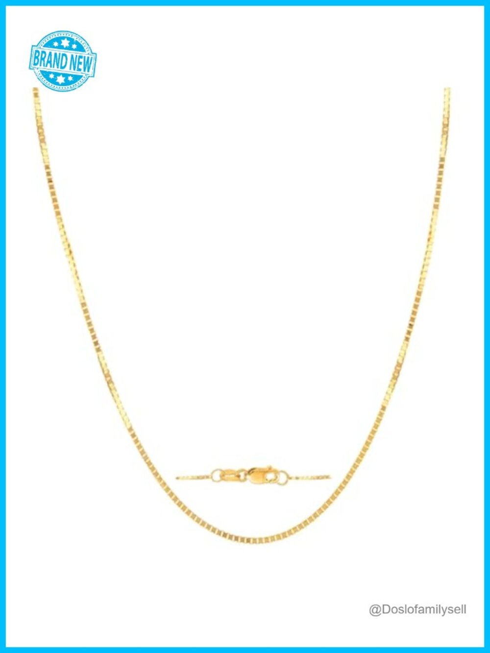 14K Solid Gold Box Chain Necklace 20 Inch Lobster Clasp